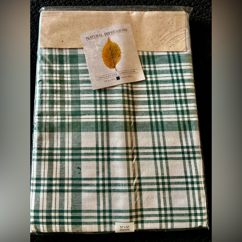 Natural Impressions Green and White Plaid Cotton Tablecloth